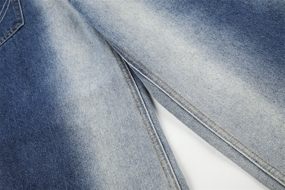 DAXUEN light blue and charcoal grey balloon-silhouette high-waisted denim jeans