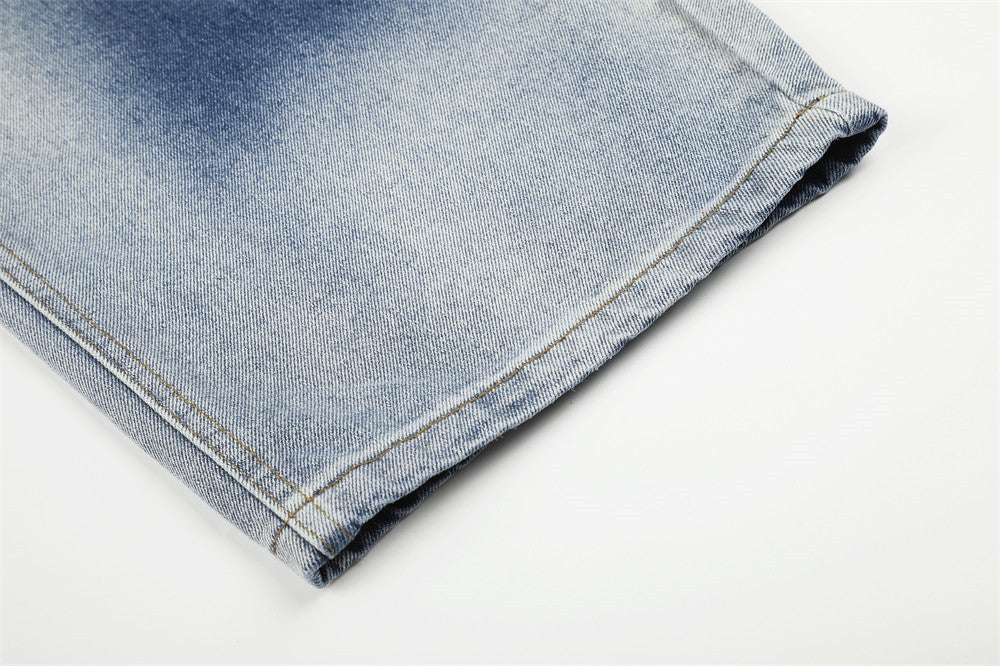 DAXUEN light blue and charcoal grey balloon-silhouette high-waisted denim jeans