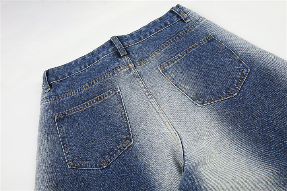 DAXUEN light blue and charcoal grey balloon-silhouette high-waisted denim jeans