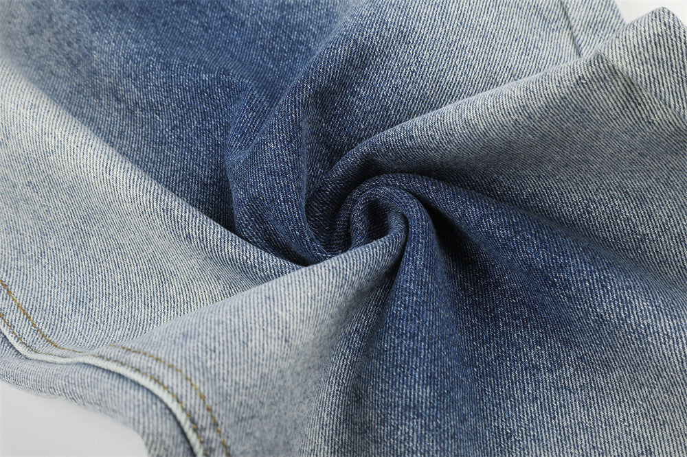 DAXUEN light blue and charcoal grey balloon-silhouette high-waisted denim jeans