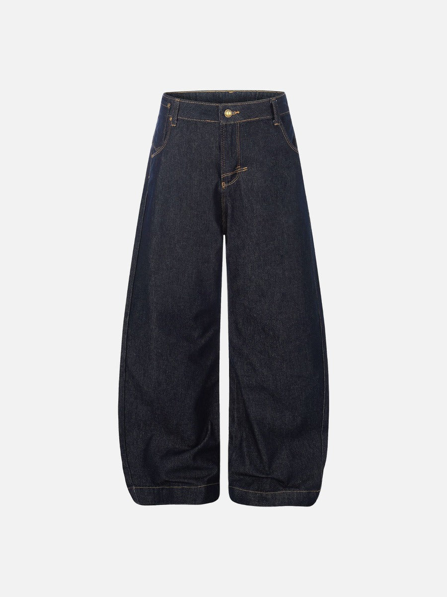 Dark Blue Barrel-Leg Jeans