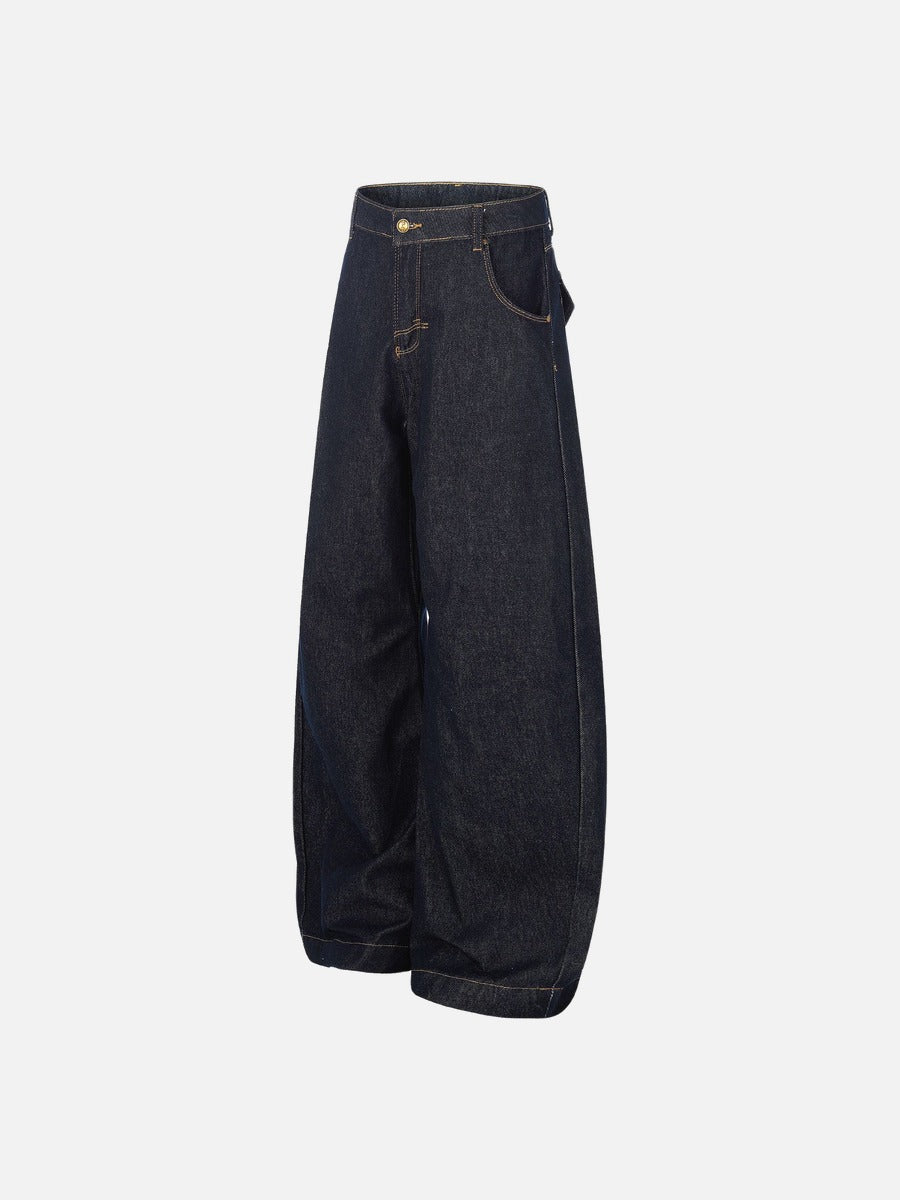 Dark Blue Barrel-Leg Jeans