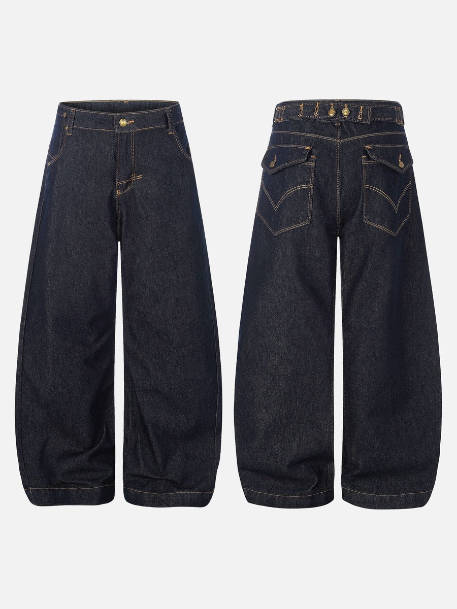 Dark Blue Barrel-Leg Jeans