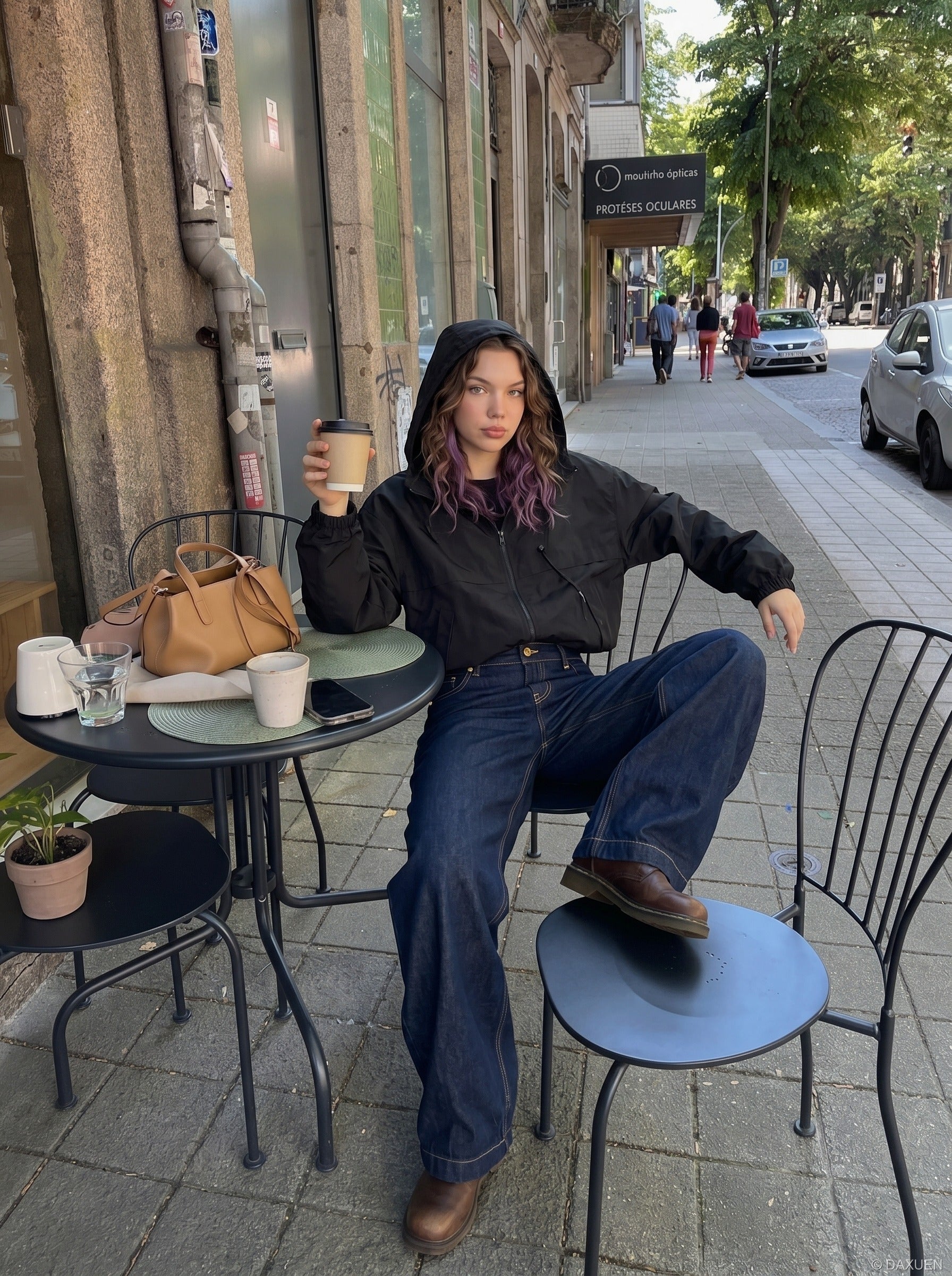 Dark Blue Barrel-Leg Jeans