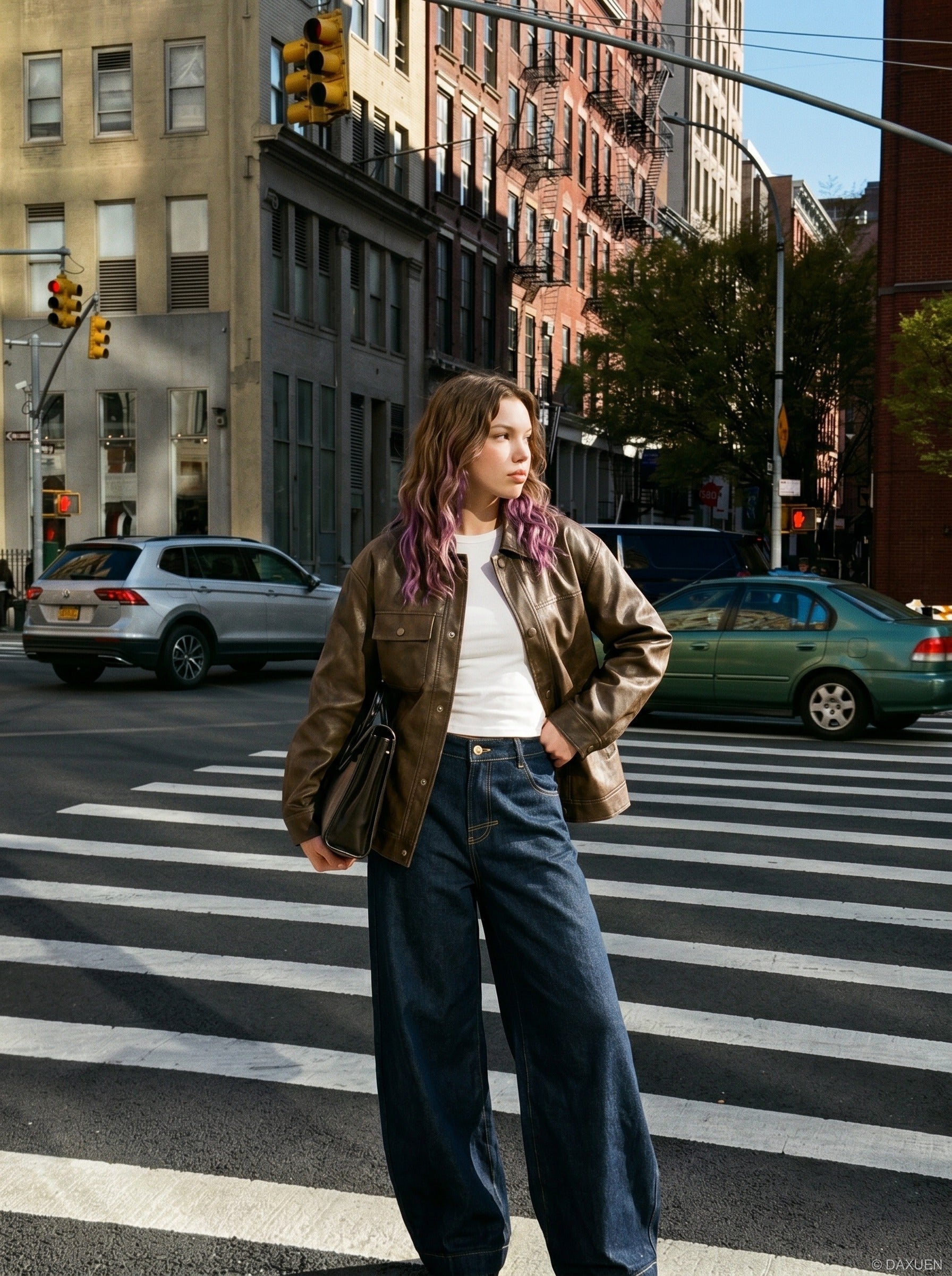 Dark Blue Barrel-Leg Jeans