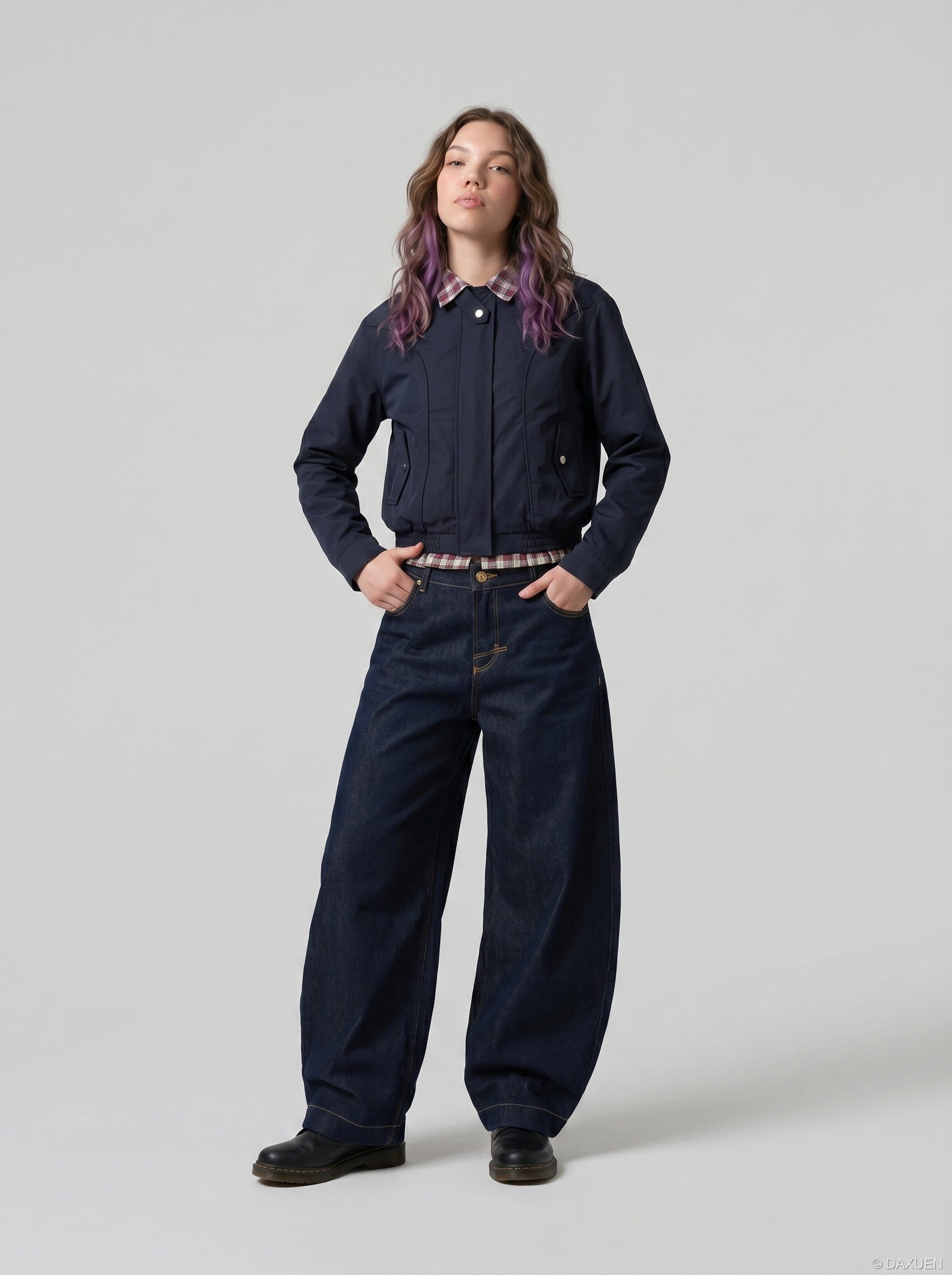 Dark Blue Barrel-Leg Jeans