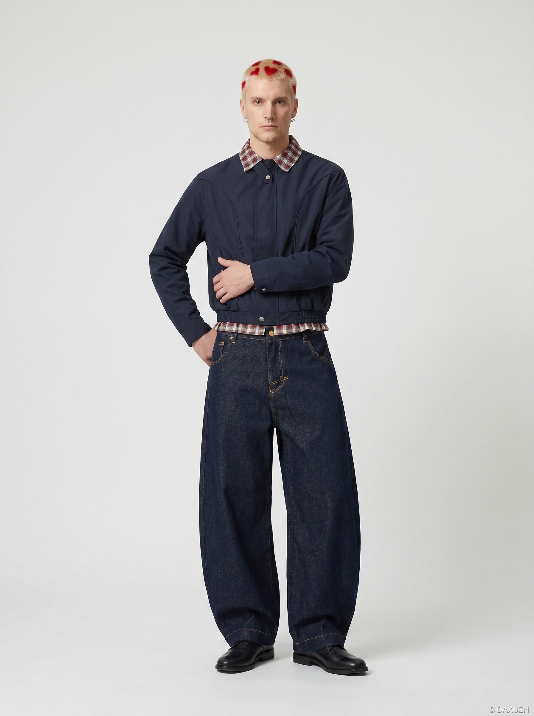 Dark Blue Barrel-Leg Jeans