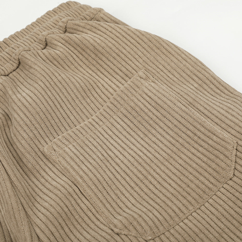 Beige Corduroy Tracksuit with Stand-Up Collar Jacket