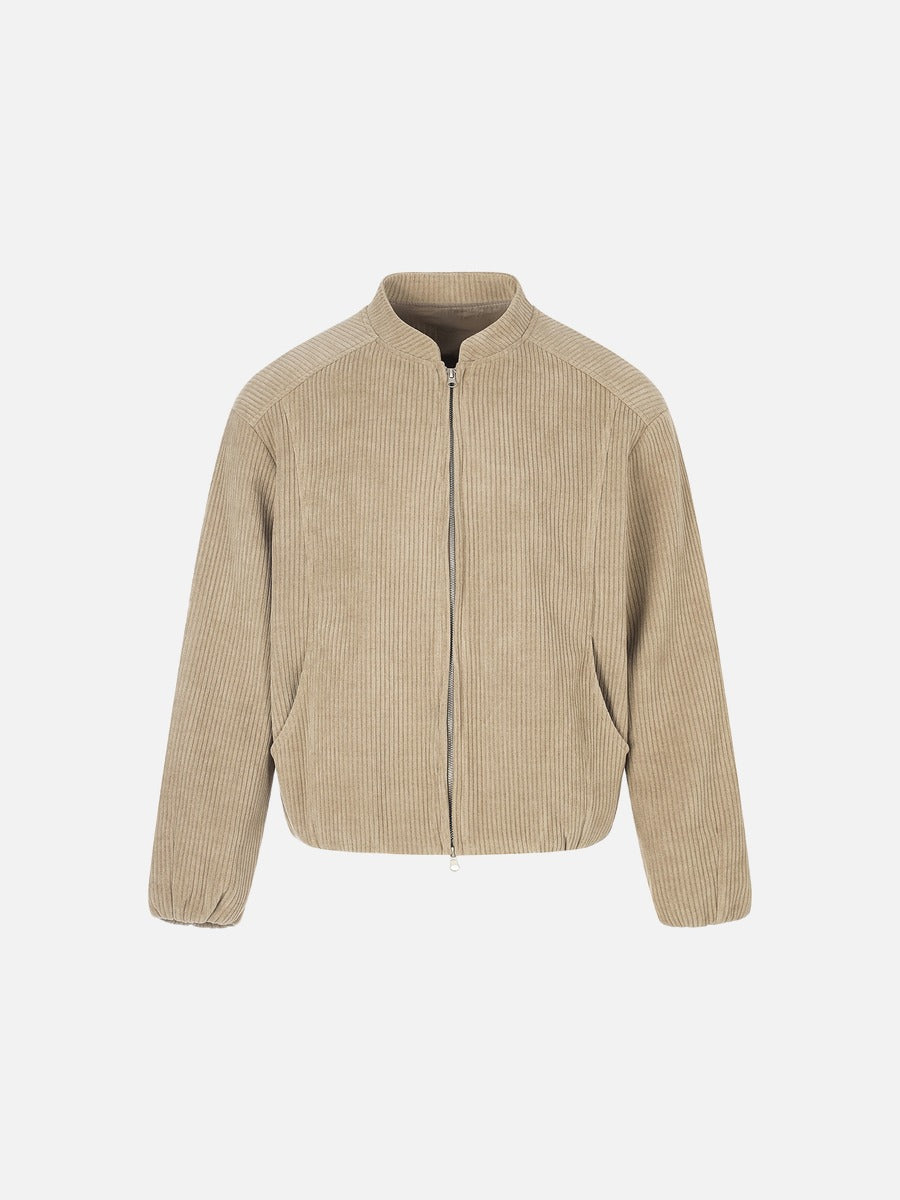 Beige Corduroy Tracksuit with Stand-Up Collar Jacket