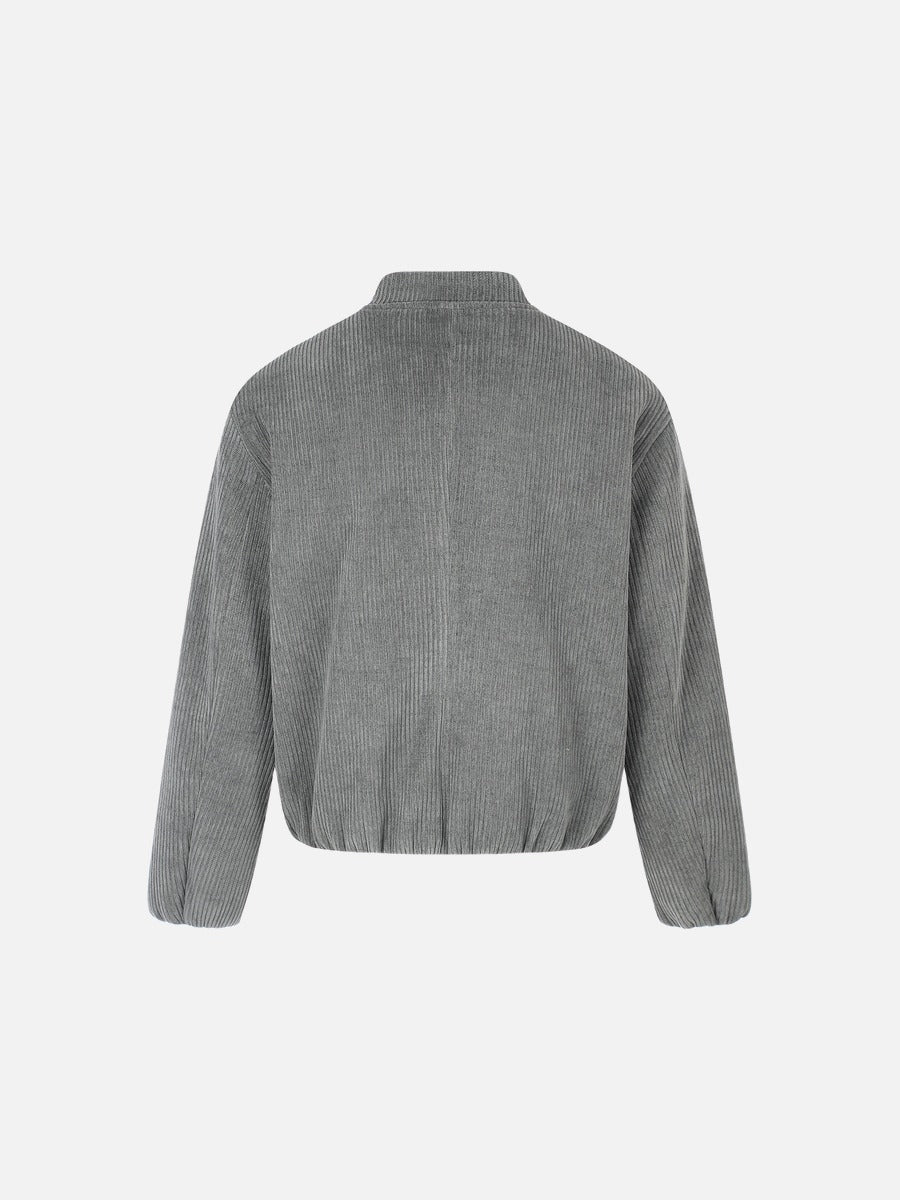 Beige Corduroy Tracksuit with Stand-Up Collar Jacket