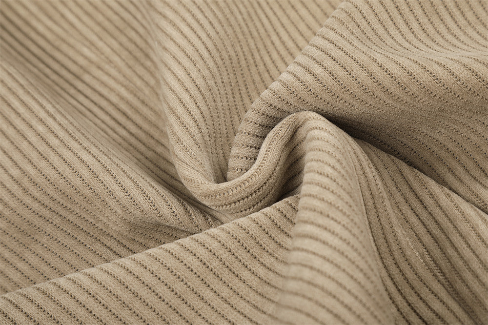 Beige Corduroy Tracksuit with Stand-Up Collar Jacket