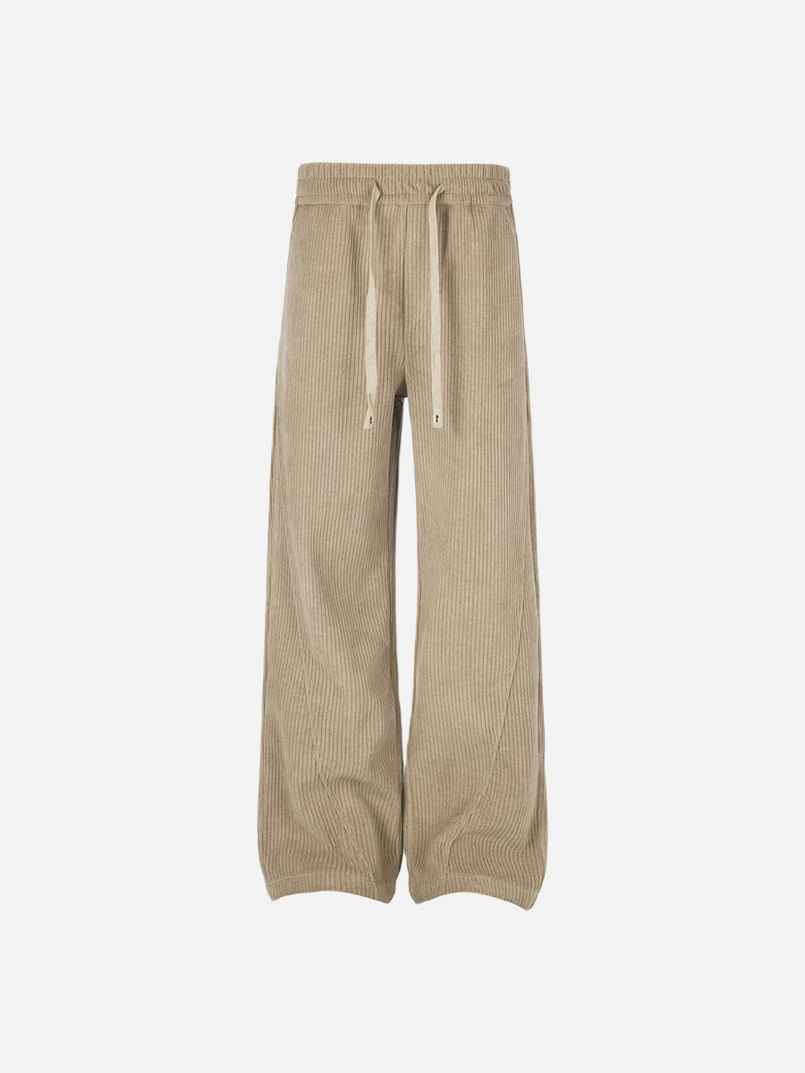 Beige Corduroy Tracksuit with Stand-Up Collar Jacket