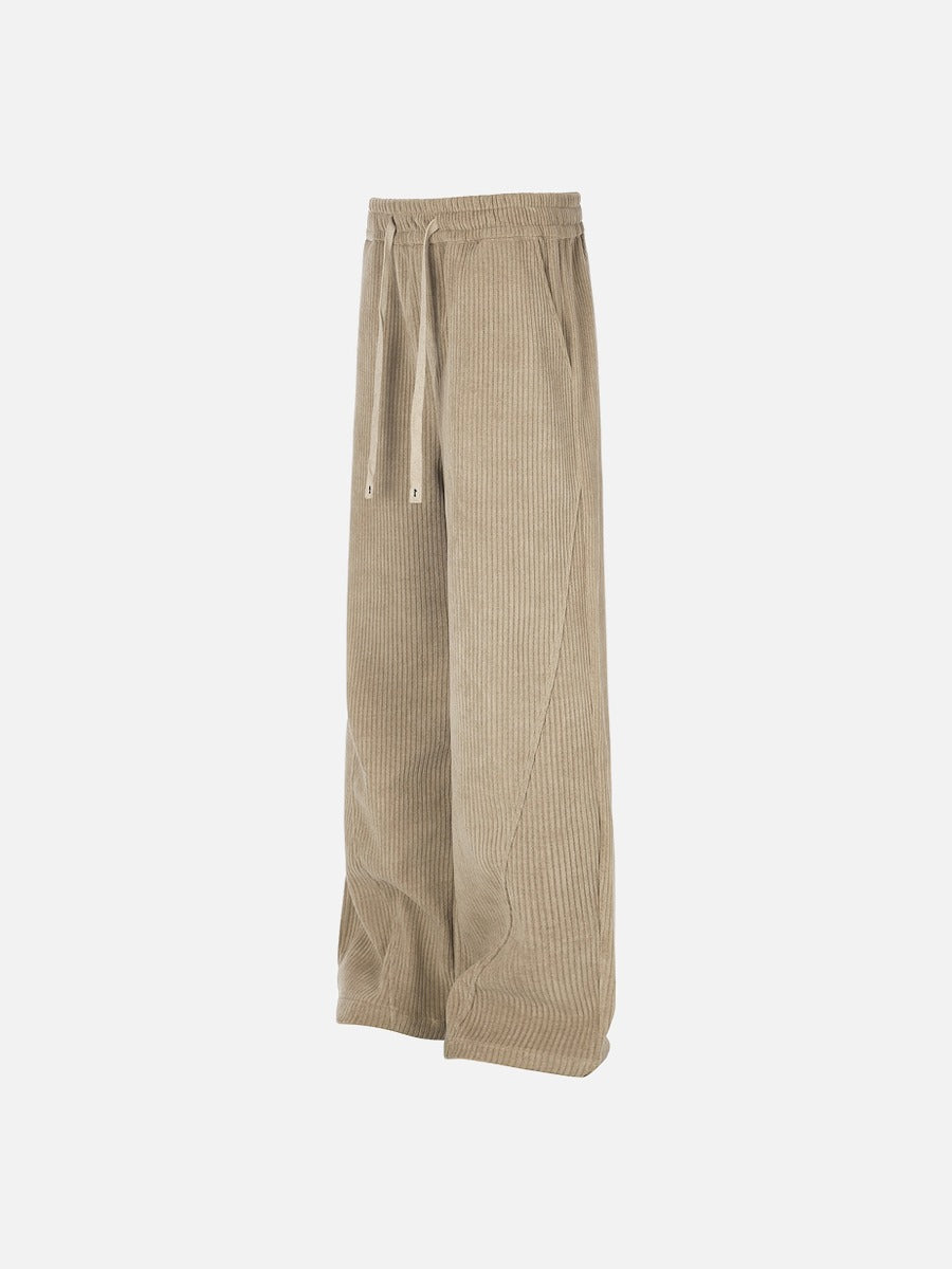 Beige Corduroy Tracksuit with Stand-Up Collar Jacket