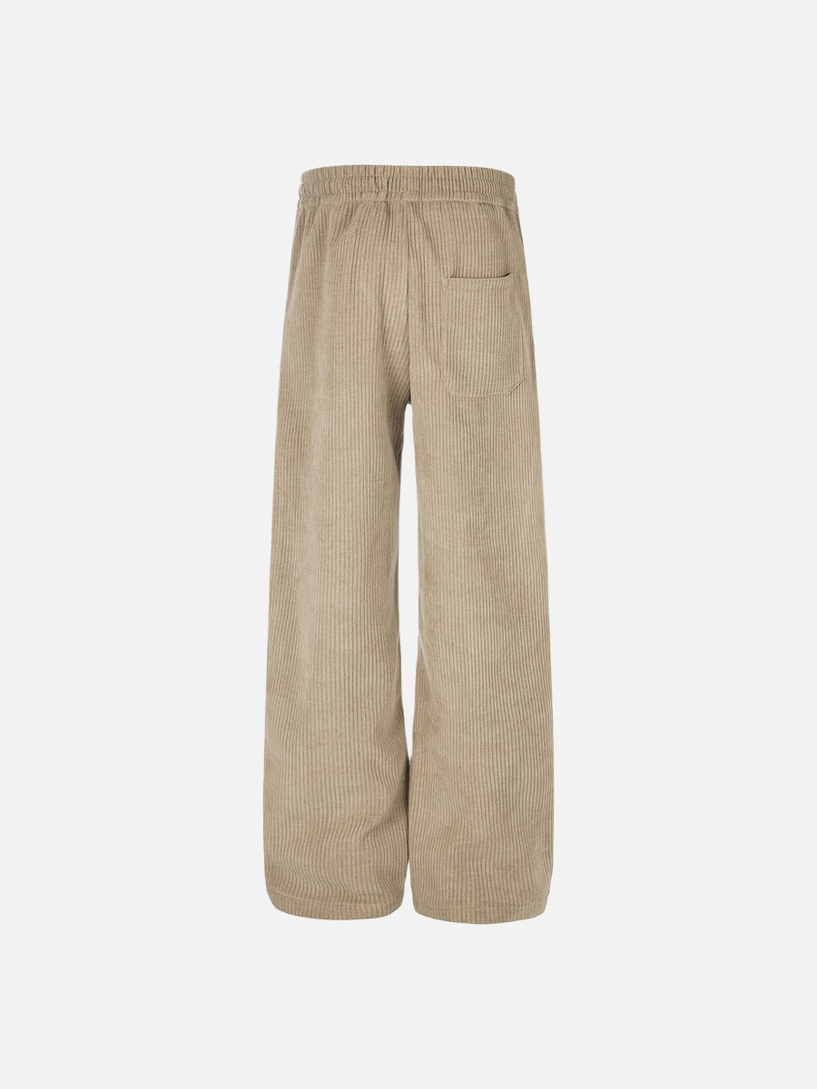 Beige Corduroy Tracksuit with Stand-Up Collar Jacket