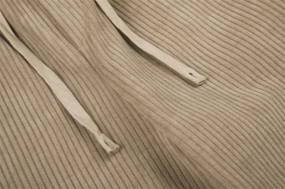 Beige Corduroy Tracksuit with Stand-Up Collar Jacket