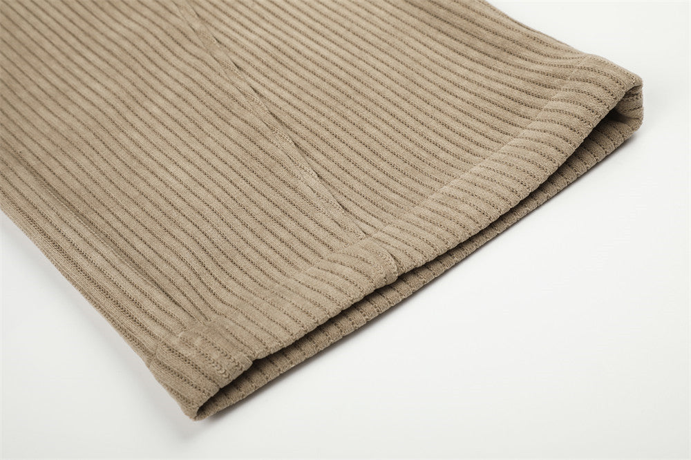 Beige Corduroy Tracksuit with Stand-Up Collar Jacket