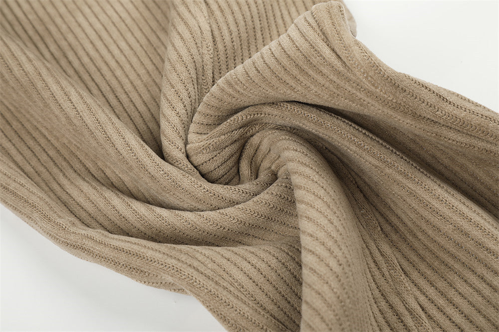 Beige Corduroy Tracksuit with Stand-Up Collar Jacket
