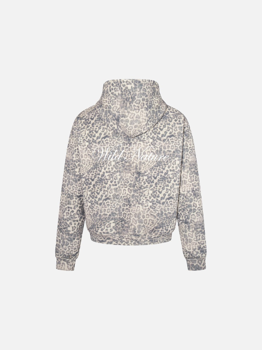 Beige Leopard Print Oversized Zip Hoodie