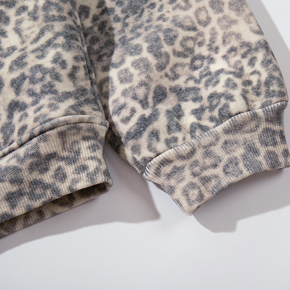 Beige Leopard Print Oversized Zip Hoodie