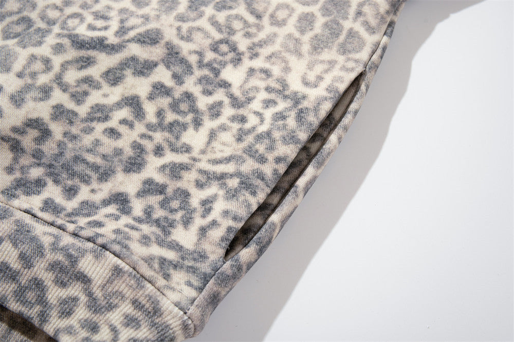 Beige Leopard Print Oversized Zip Hoodie