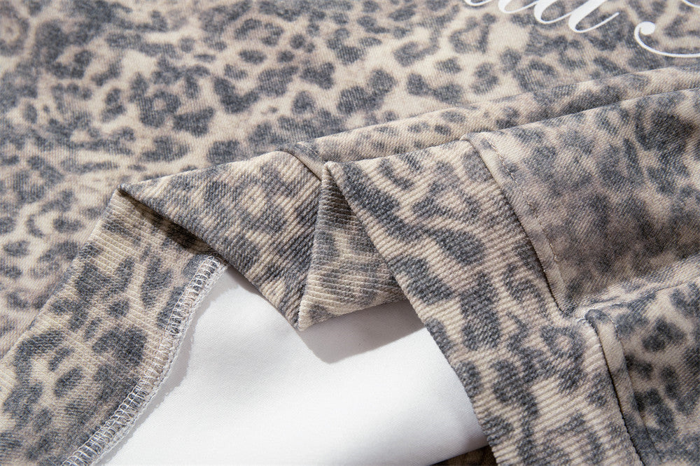 Beige Leopard Print Oversized Zip Hoodie