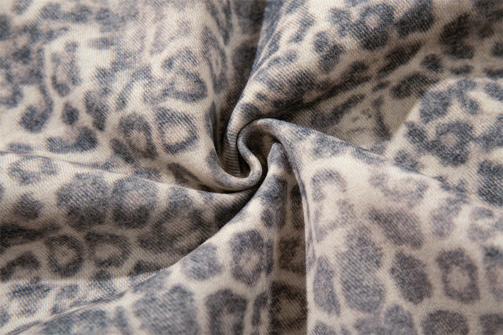 Beige Leopard Print Oversized Zip Hoodie