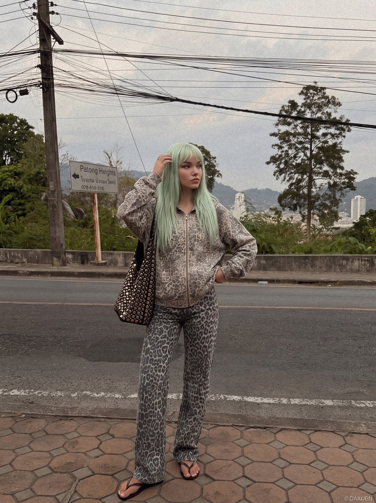 Beige Leopard Print Oversized Zip Hoodie