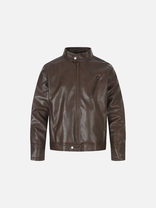 Biker Aesthetic Brown Faux Leather Jacket - Coffee / M
