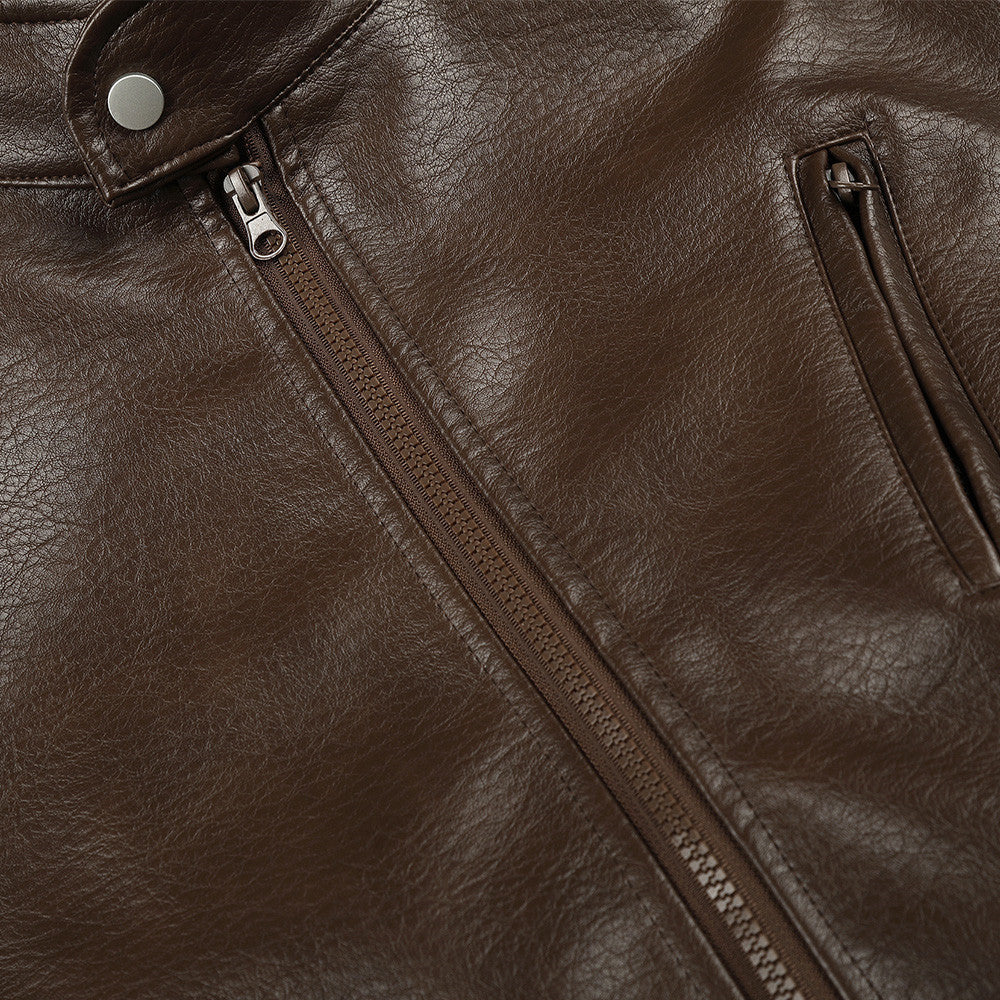 Biker Aesthetic Brown Faux Leather Jacket