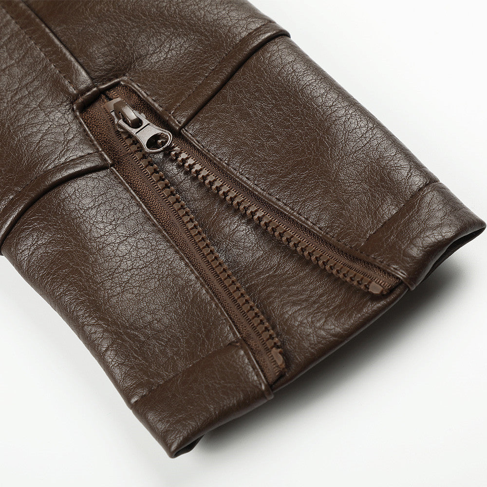 Biker Aesthetic Brown Faux Leather Jacket
