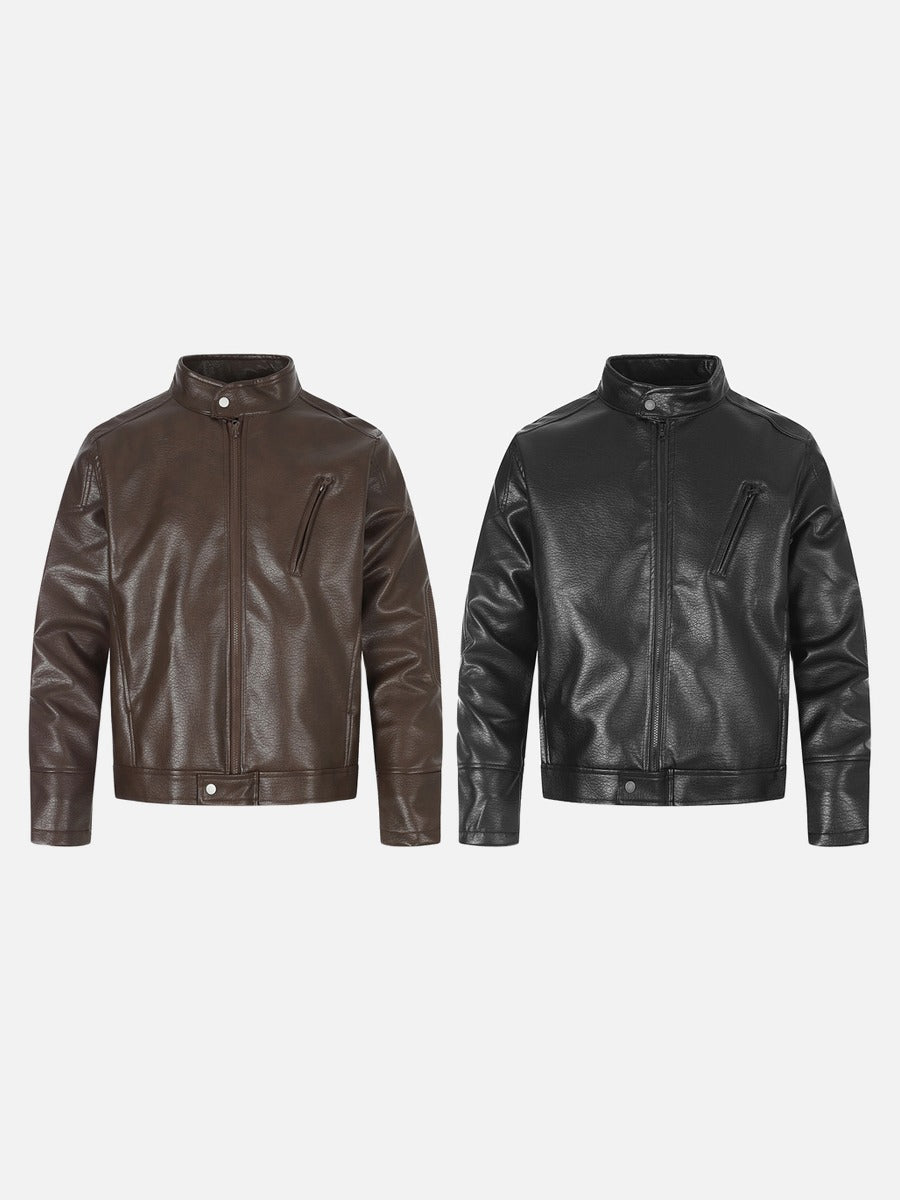 Biker Aesthetic Brown Faux Leather Jacket