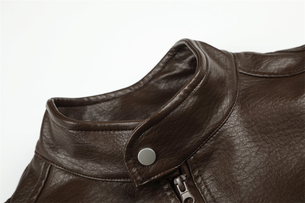 Biker Aesthetic Brown Faux Leather Jacket