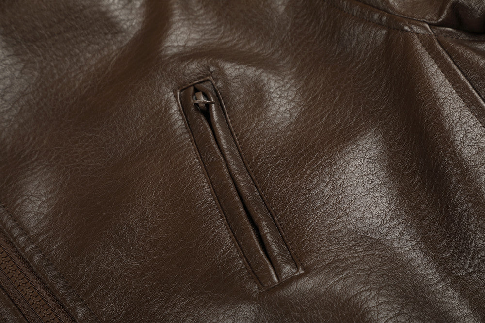 Biker Aesthetic Brown Faux Leather Jacket