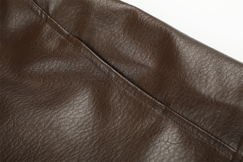 Biker Aesthetic Brown Faux Leather Jacket