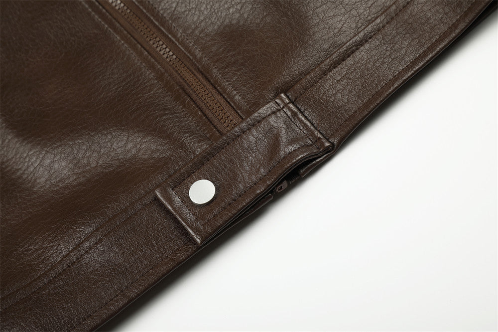 Biker Aesthetic Brown Faux Leather Jacket
