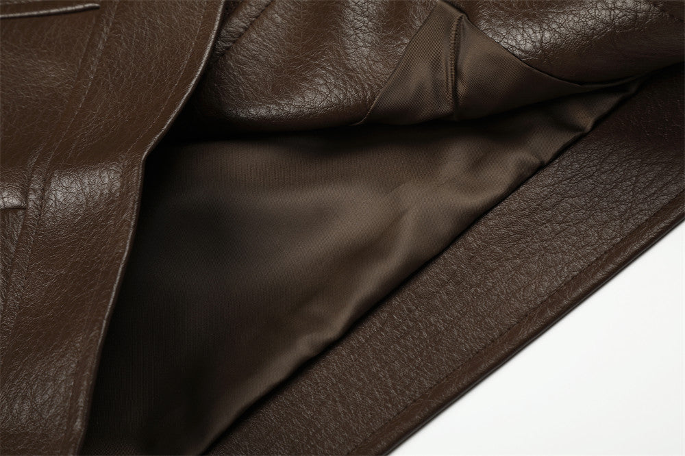 Biker Aesthetic Brown Faux Leather Jacket