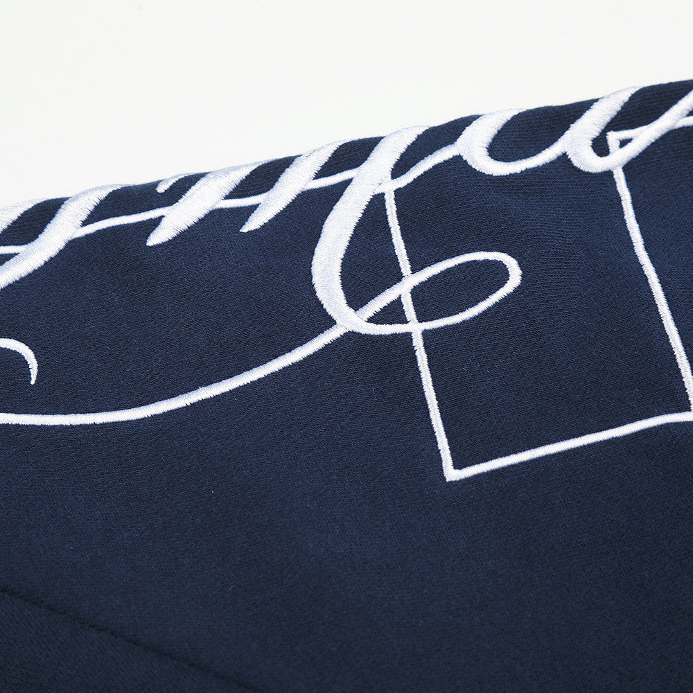 Black and Navy Abstract Calligraphic Zip-Up Hoodie