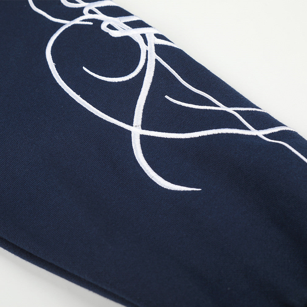 Black and Navy Abstract Calligraphic Zip-Up Hoodie