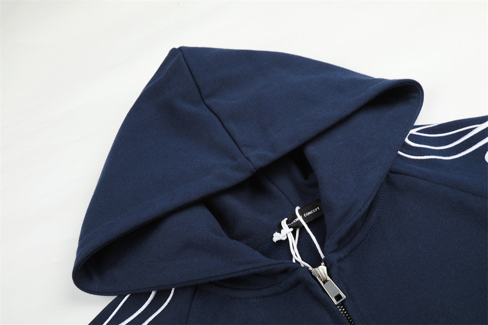 Black and Navy Abstract Calligraphic Zip-Up Hoodie