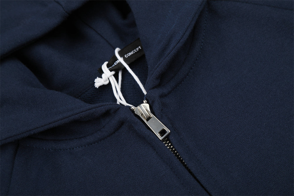 Black and Navy Abstract Calligraphic Zip-Up Hoodie