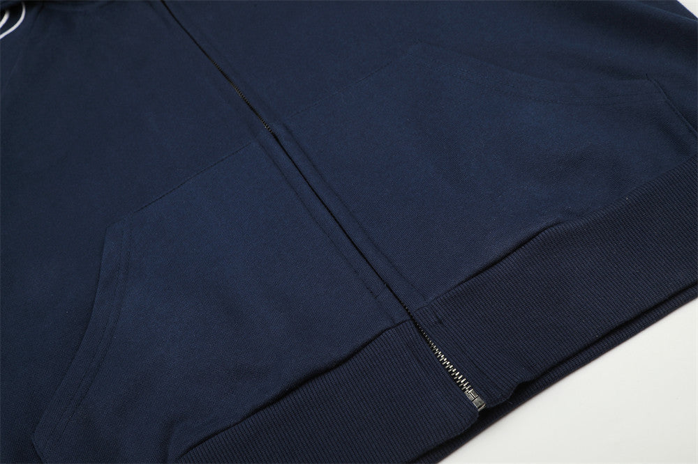 Black and Navy Abstract Calligraphic Zip-Up Hoodie