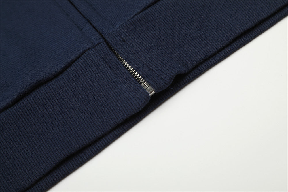 Black and Navy Abstract Calligraphic Zip-Up Hoodie