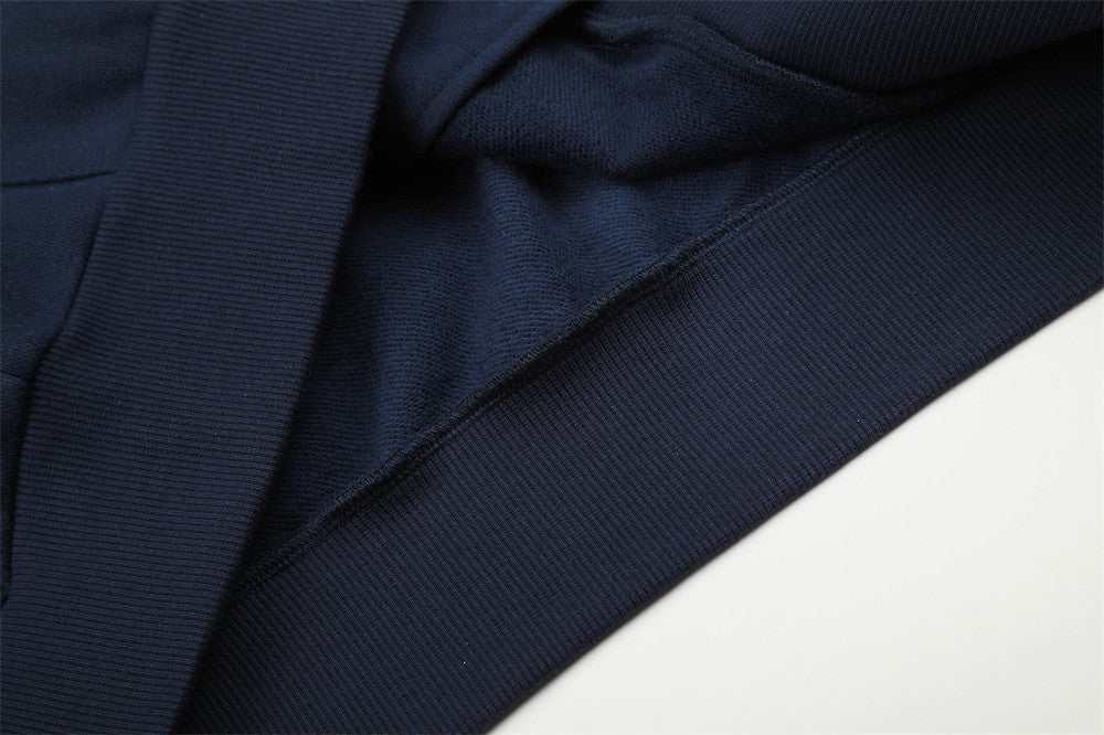 Black and Navy Abstract Calligraphic Zip-Up Hoodie