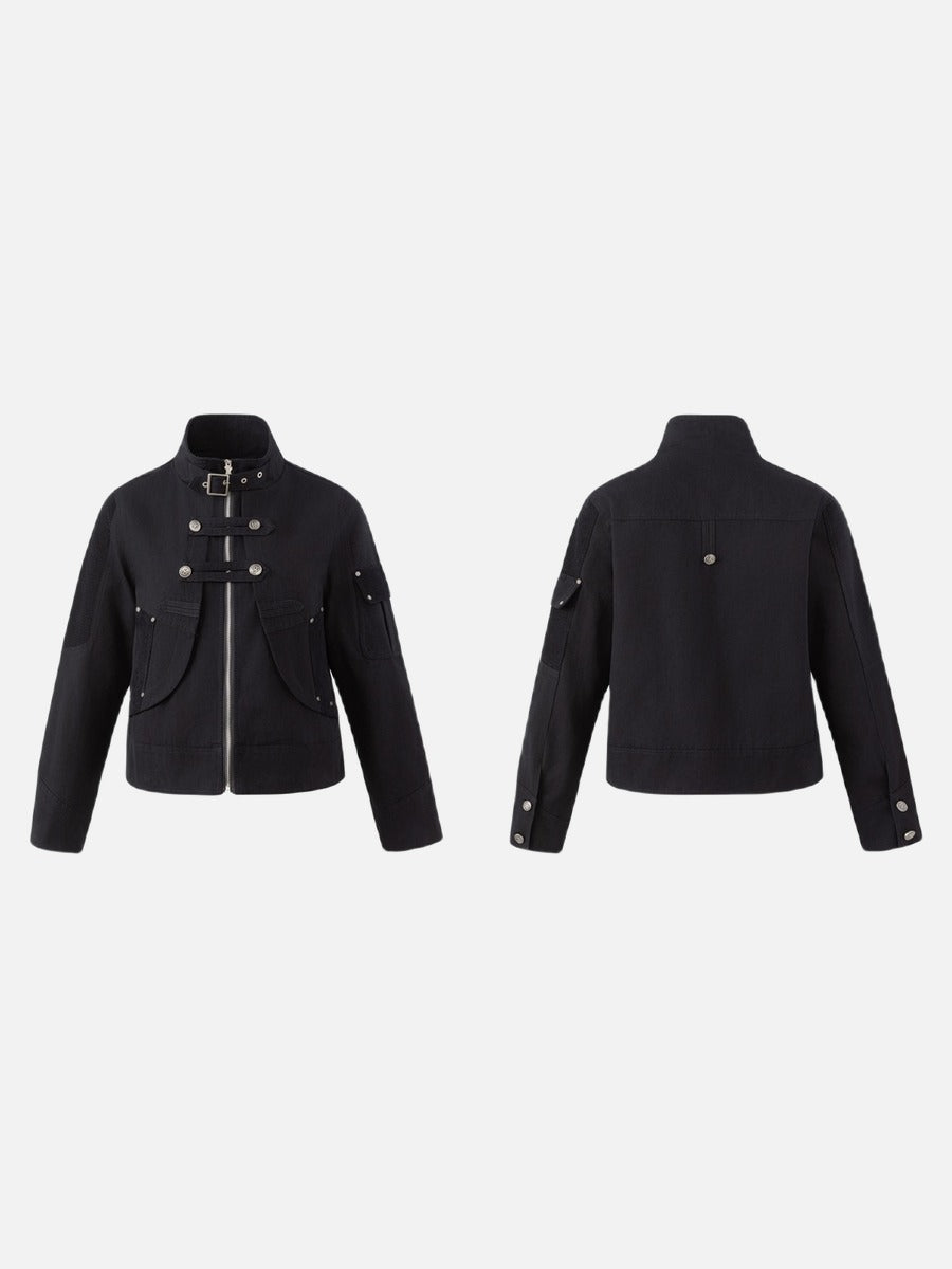 DAXUEN black cropped jacket with buckled straps