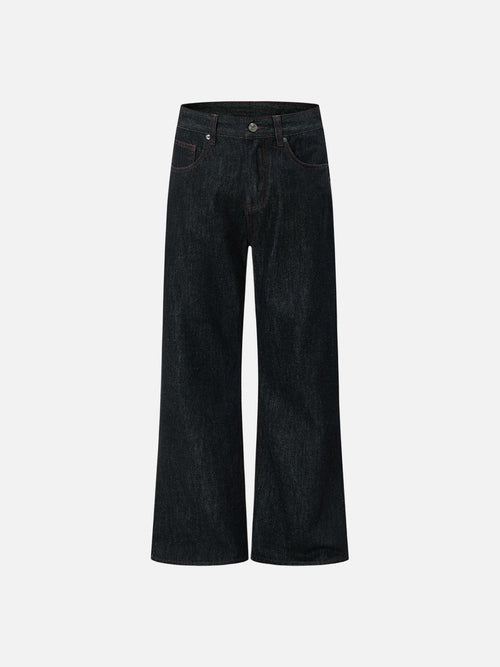 Jean large en denim noir avec broderie rouge - Noir / S