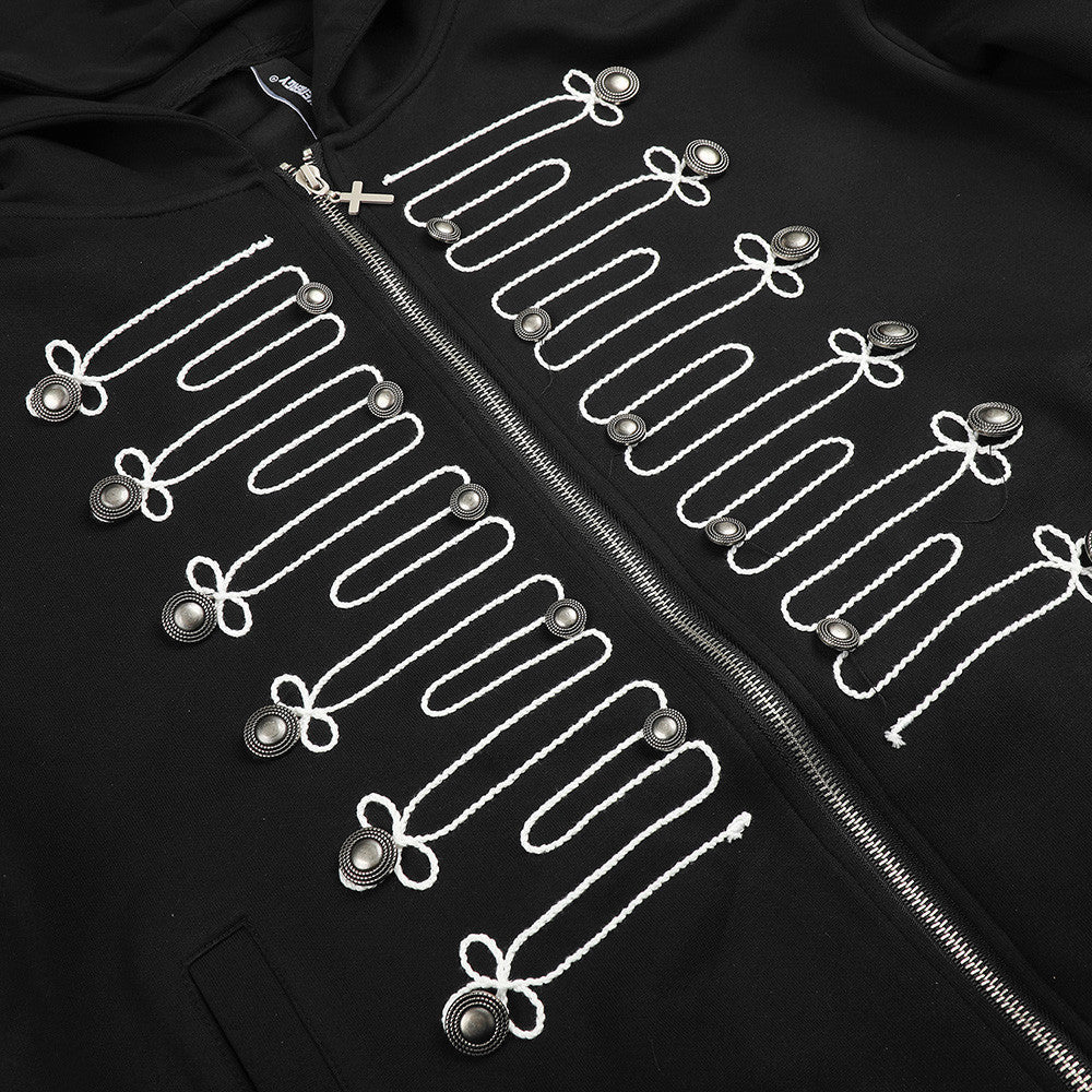 Black Military-Inspired Zip Hoodie