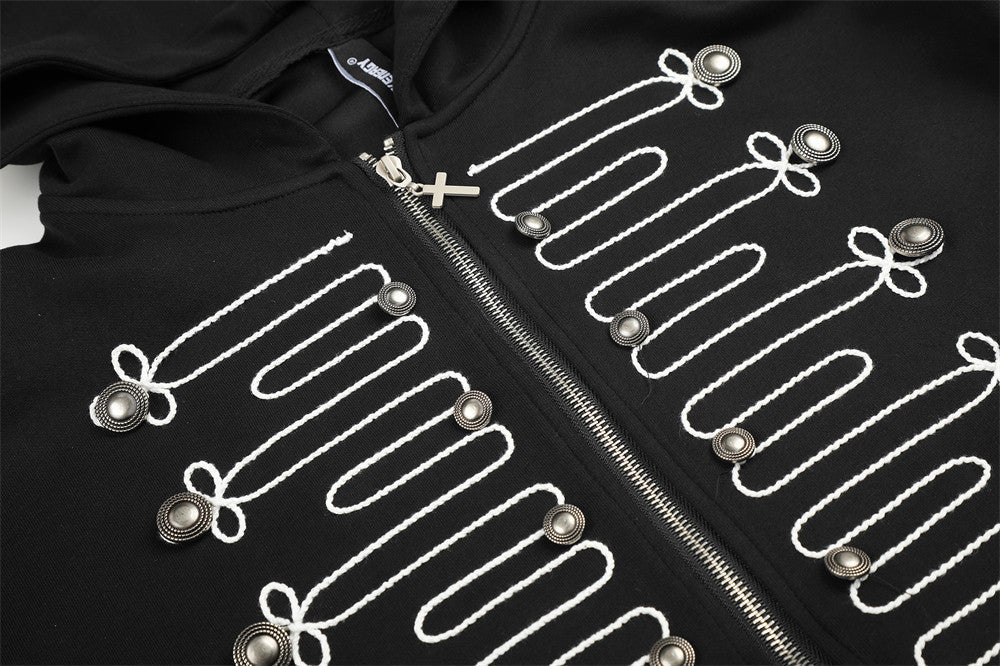 Black Military-Inspired Zip Hoodie
