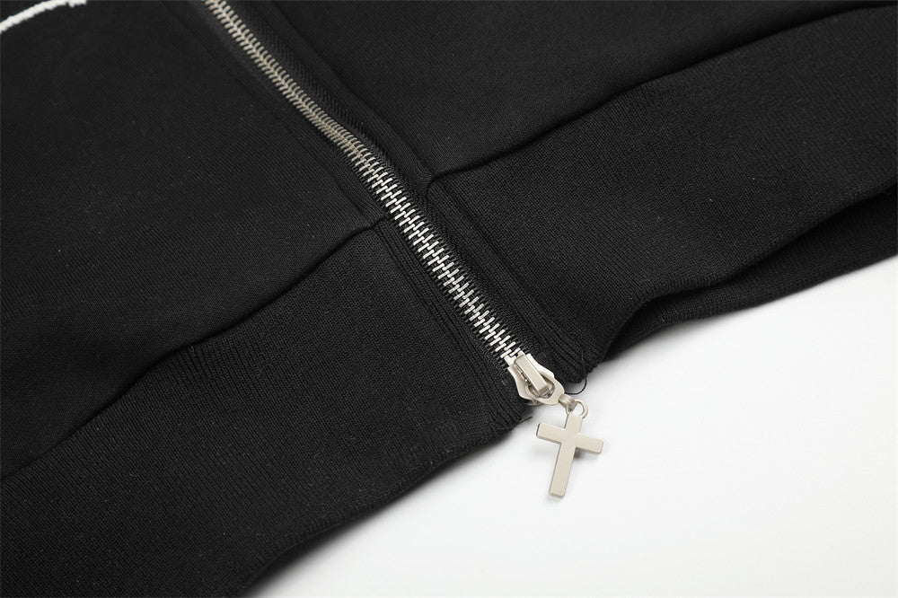 Black Military-Inspired Zip Hoodie