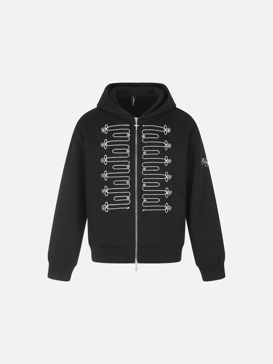 Black Military-Inspired Zip Hoodie