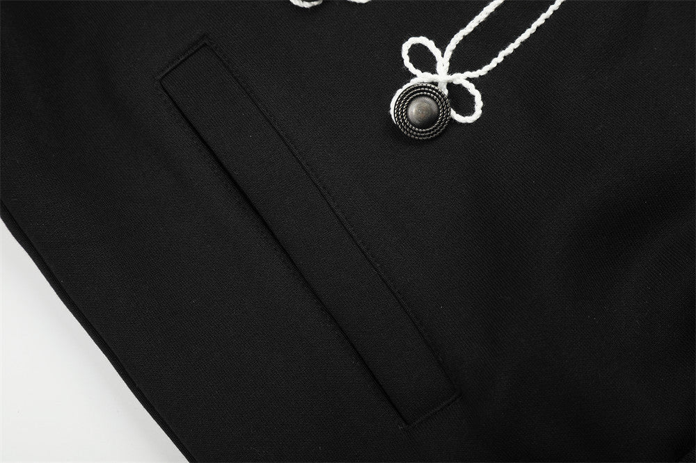 Black Military-Inspired Zip Hoodie